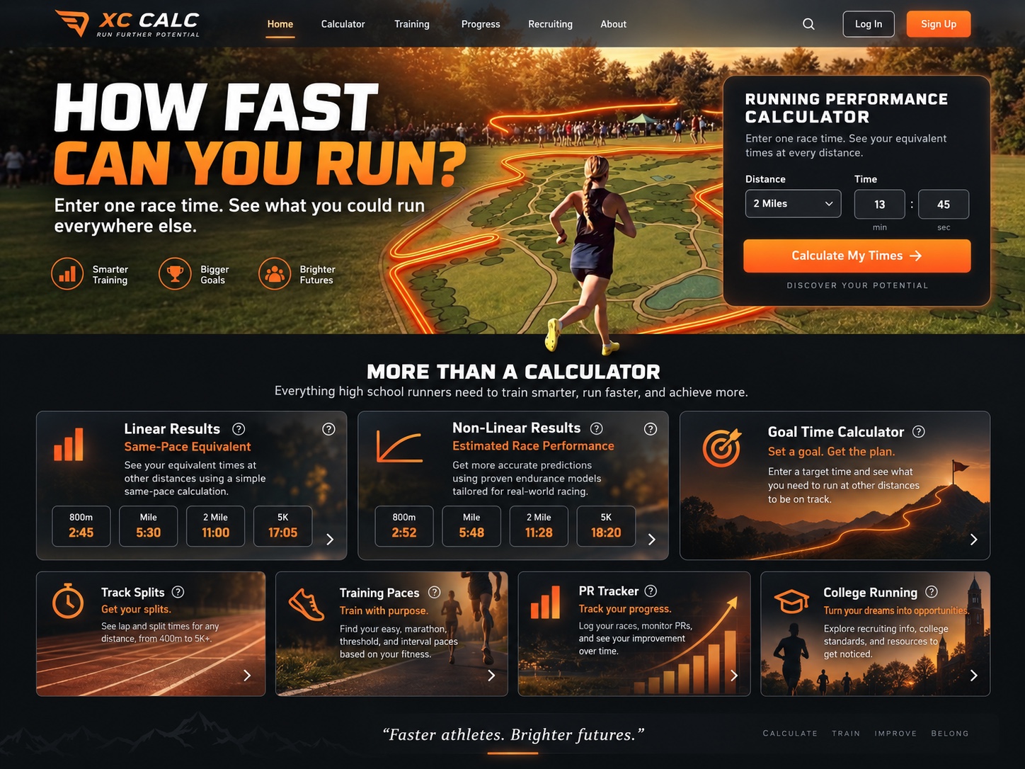 RUN TREX homepage with performance calculator and running tools